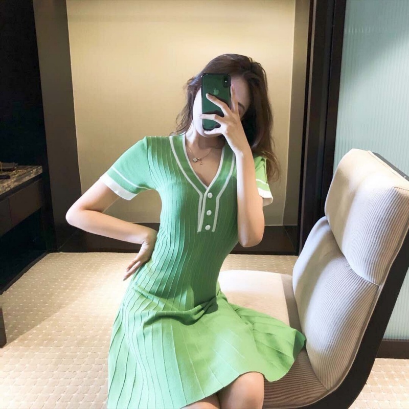 Stella Fashion Elegant V‑Neck A‑Line Dress – Ice Silk Blend, Sweet Princess Style, Summer Casual Wear