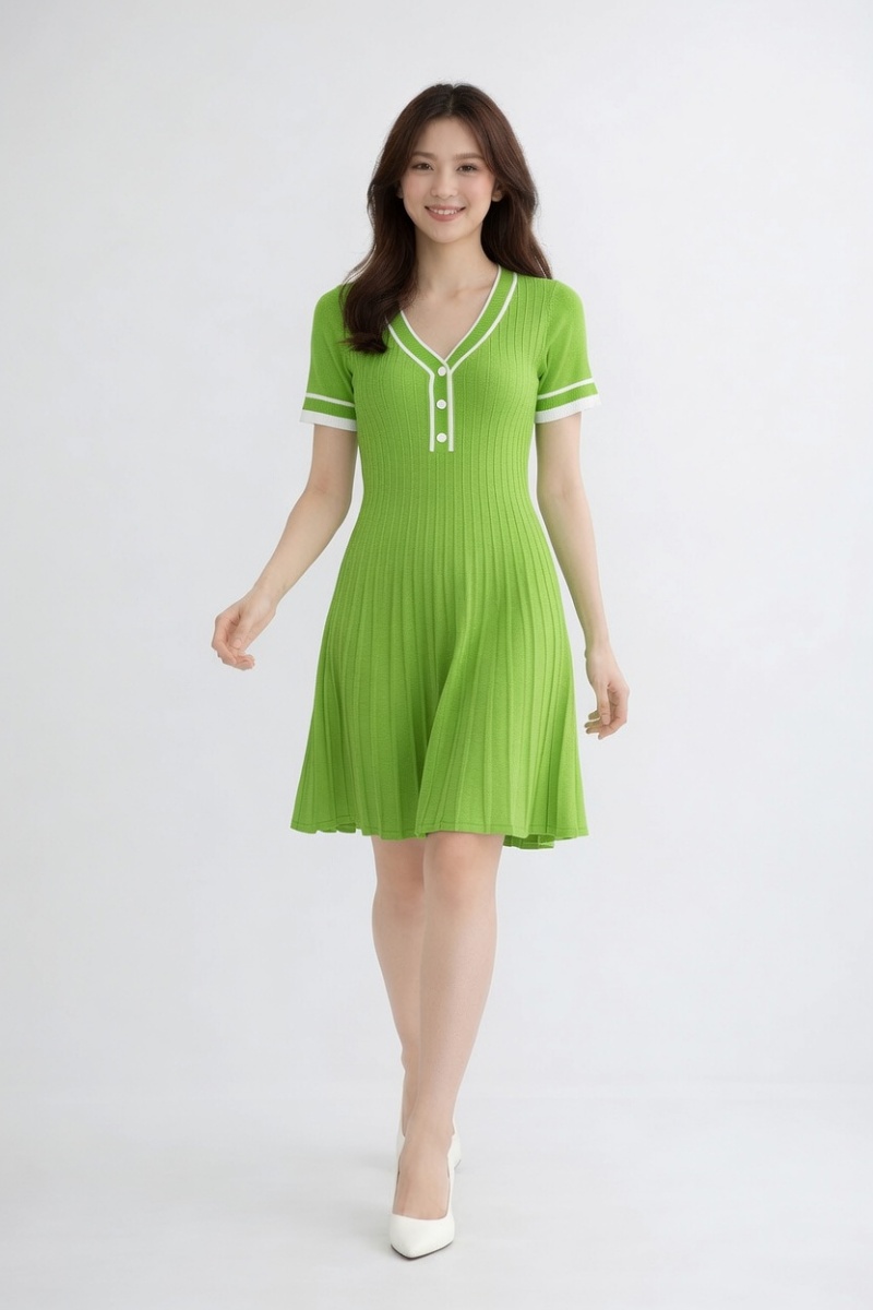 Stella Fashion Elegant V‑Neck A‑Line Dress – Ice Silk Blend, Sweet Princess Style, Summer Casual Wear