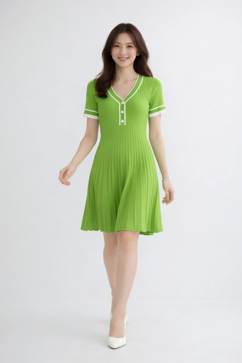 Stella Fashion Elegant V‑Neck A‑Line Dress – Ice Silk Blend, Sweet Princess Style, Summer Casual Wear