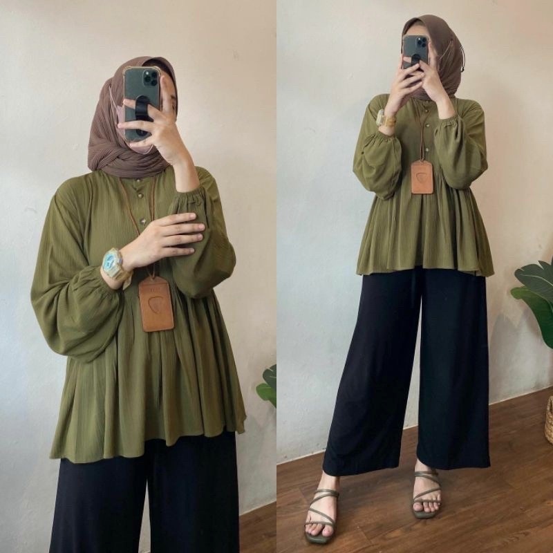 Stella Fashion Muslim Blouse Women Ice Silk Long Sleeve Loose Fit Modest Top Casual Elegant Wear