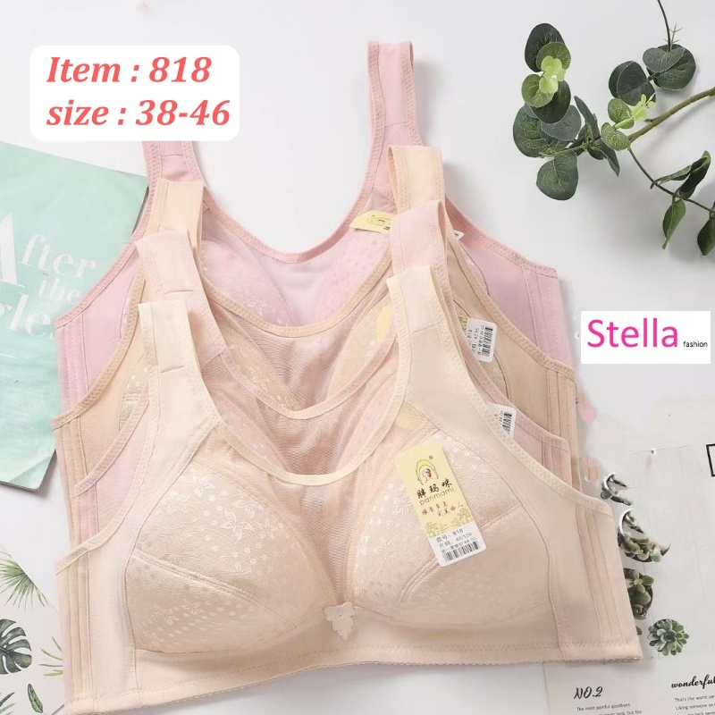 Stella Fashion Middle-aged and elderly bras Cotton underwear No steel ring Large size bras Summer thin section Rear buckle mother underwear