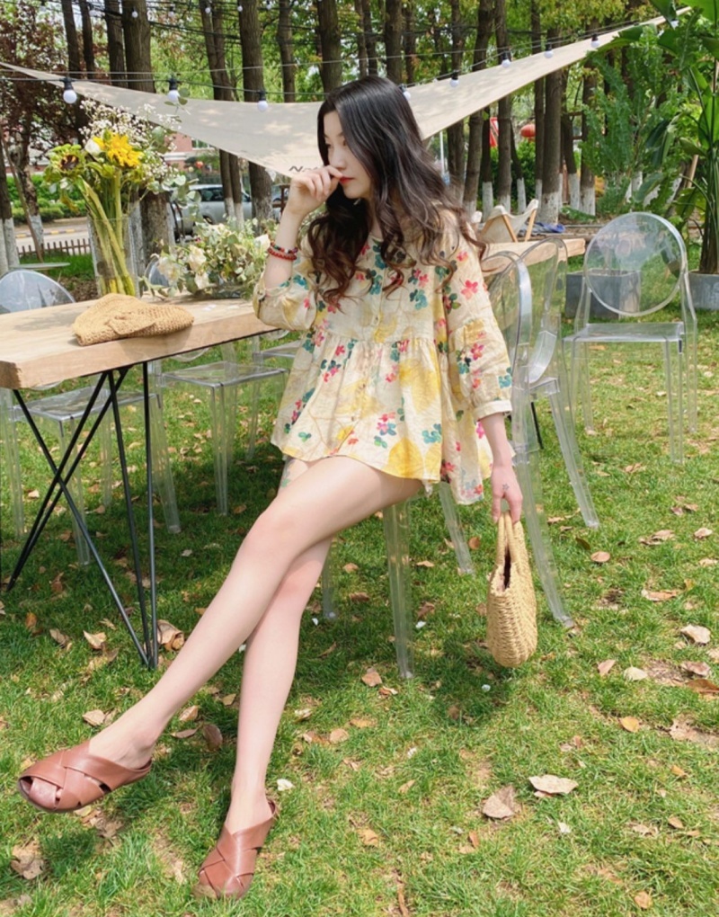 Stella Fashion Women Half Sleeve Loose Plus Size Blouse Fashion Shirts Korean Style bubble Sleeves Flower Pattern Blouse  -Stella's Fashion