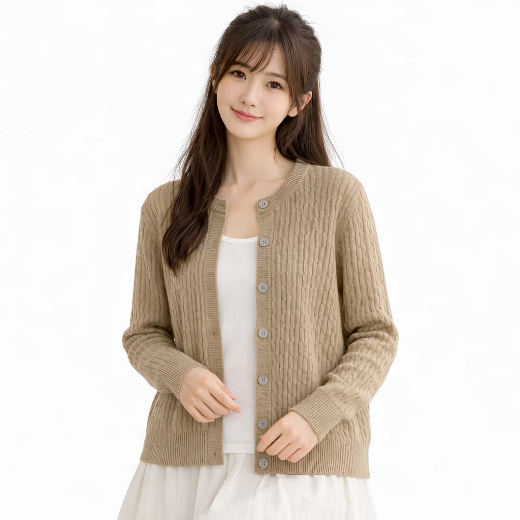 Stella Fashion Elegant Women’s Cardigan l Round Neck l Slim Fit l Long Sleeve l Button Front l Wavy Knit l Office Casual Wear