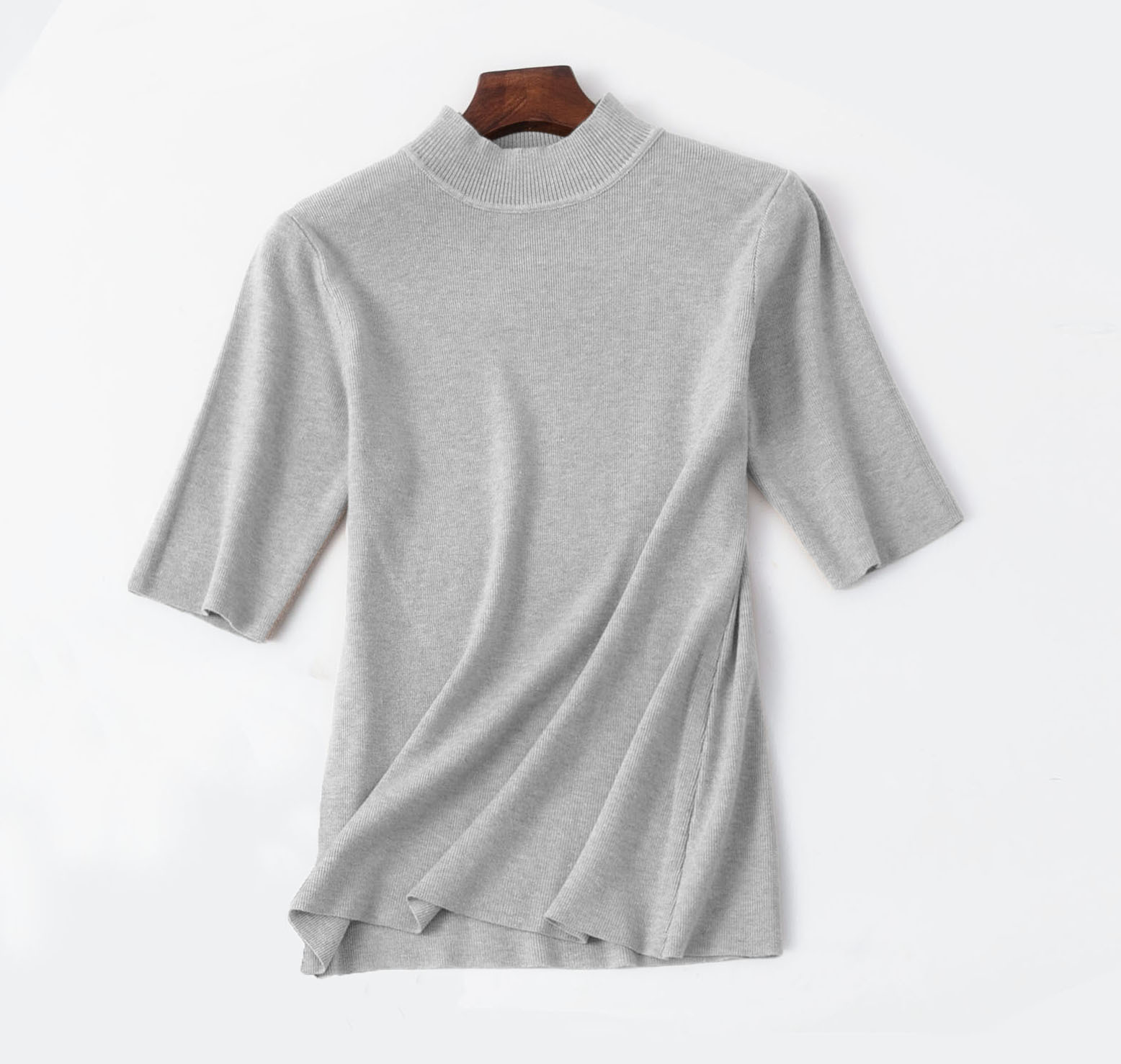 Stella Fashion Women’s Half Sleeve Knit Top 2025 Summer Mock Neck Slim Fit Base Layer