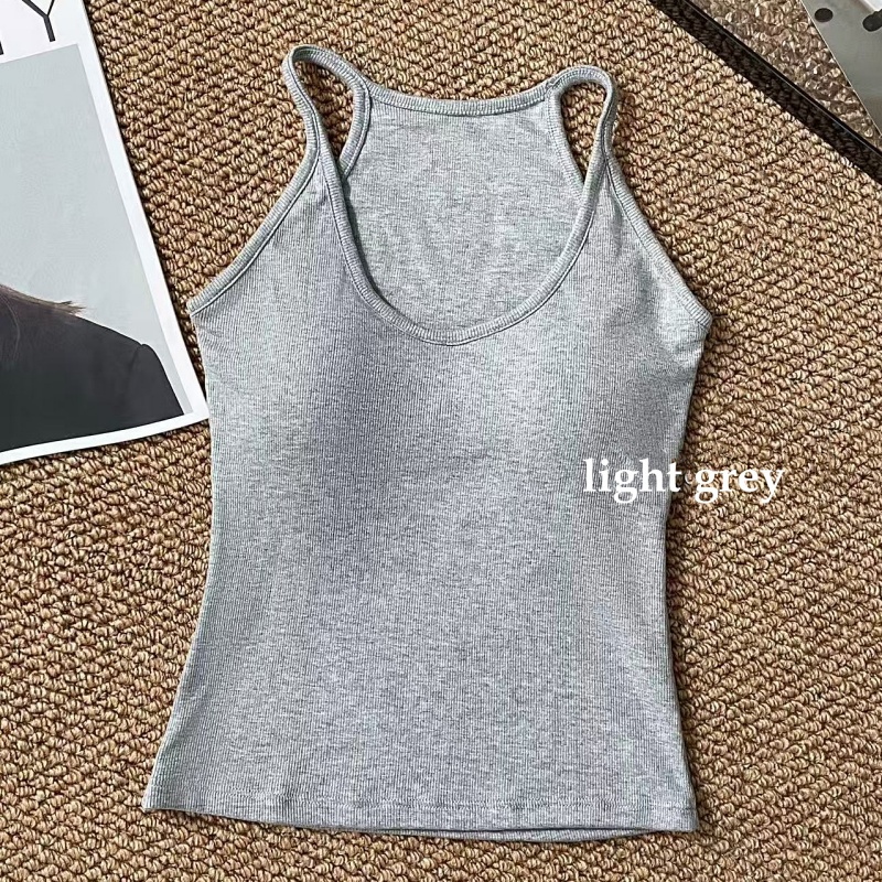 Stella Fashion Slim Fit Ribbed Brushed Camisole with Built‑in Bra Fashion Style U‑Neck Tank Top