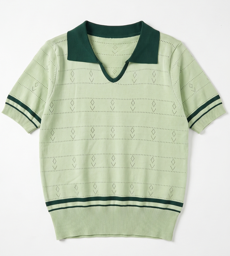 Stella Fashion Sweet Striped Polo Top | Ice Silk Fabric | Slim Fit Pullover | Girly Fashion Blouse