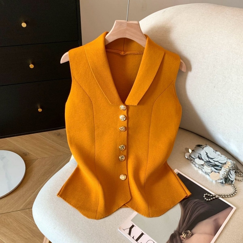 Stella Fashion Women’s Knitted Sleeveless Polo Cardigan – Elegant Slim Fit Top