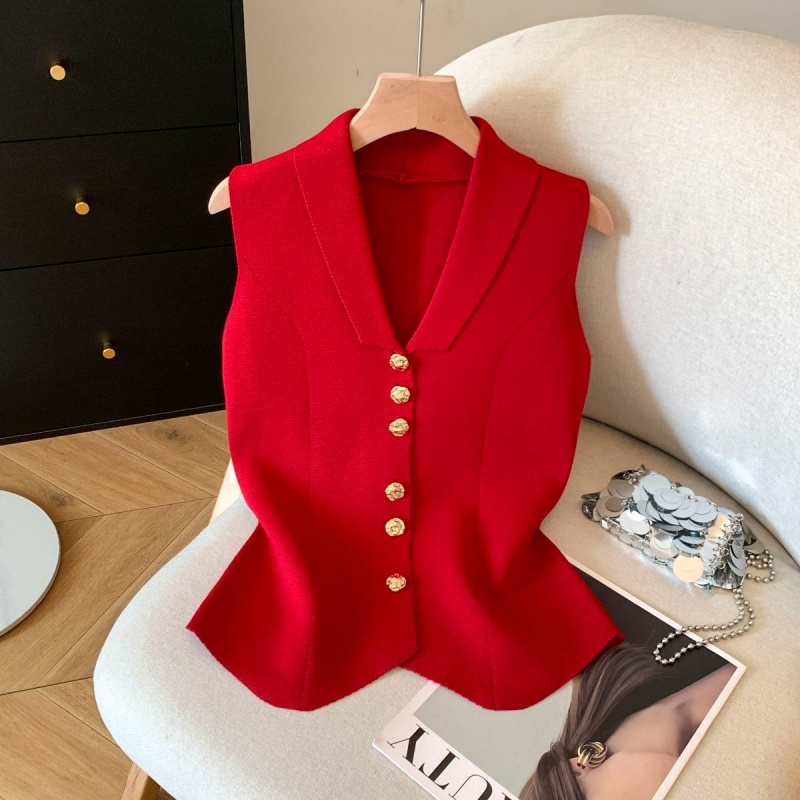Stella Fashion Women’s Knitted Sleeveless Polo Cardigan – Elegant Slim Fit Top