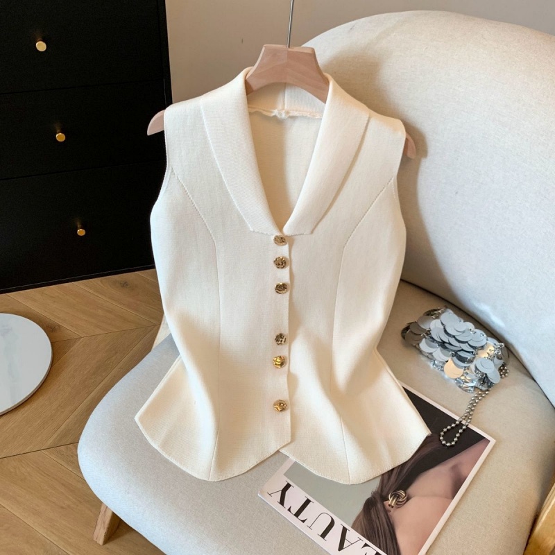 Stella Fashion Women’s Knitted Sleeveless Polo Cardigan – Elegant Slim Fit Top