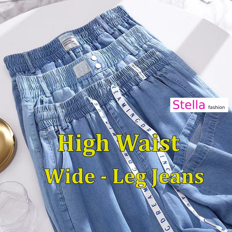 Stella Fashion Women High Waist Wide Leg Denim Pants Summer Thin Straight Loose Casual Office Jeans Plus Size
