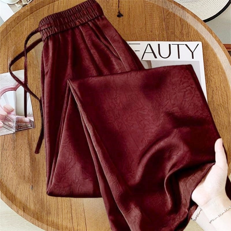 Stella Fashion Women’s Glazed Satin Wide Leg Pants | High Waist Long Trousers | Slimming & Flowing Fit | Summer Fashion Elegant Office Casual