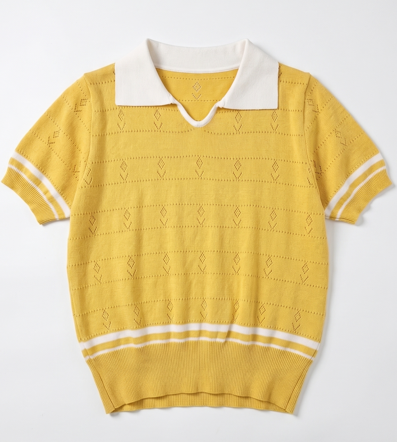 Stella Fashion Sweet Striped Polo Top | Ice Silk Fabric | Slim Fit Pullover | Girly Fashion Blouse
