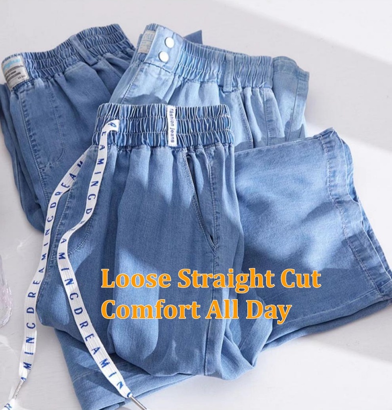 Stella Fashion Women High Waist Wide Leg Denim Pants Summer Thin Straight Loose Casual Office Jeans Plus Size