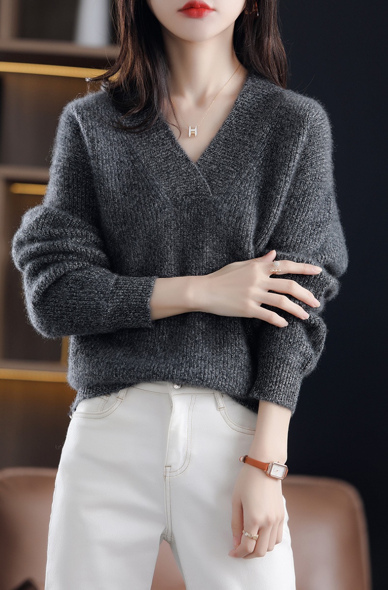 Stella Fashion Korean Style V Neck Knit Sweater Women Loose Fit Long Sleeve Warm Knitted Pullover Casual Winter Top