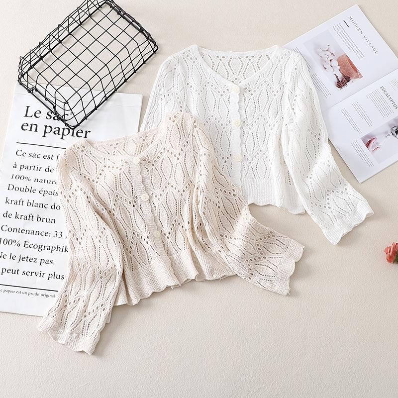 Stella Fashion Korean Style Lace Crochet Button-Up Cardigan | Breathable Long Sleeve Hollow Top for Women