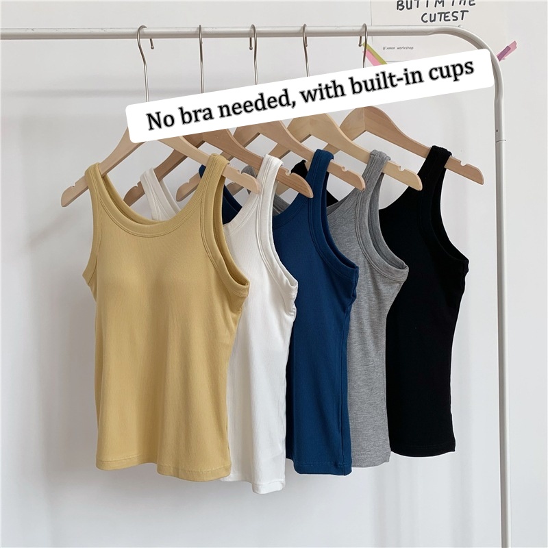 Stella Fashion Women Ribbed Tank Top with Built-in Bra | Padded Camisole | Wire-Free Inner & Outer Wear| Summer Basic Top