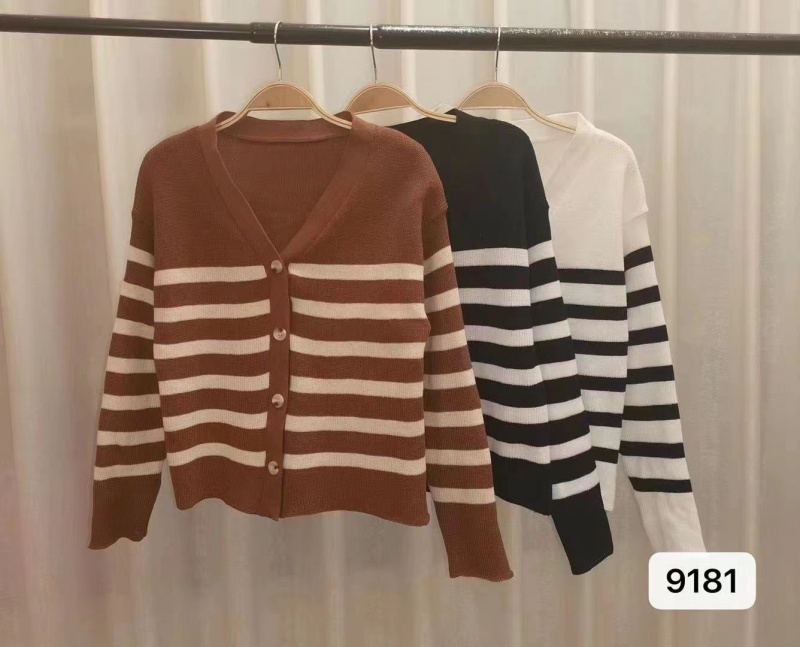 Stella Fashion Women's Striped Knitted Cardigan | Brown & Cream Casual V-Neck Long Sleeve Outerwear-Stella's Fashion