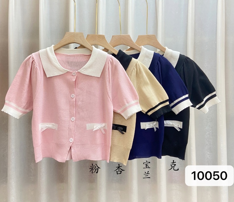Stella Fashion Women Summer New Style Knit Cardigan Lapel Polo Collar Short Sleeve Sweater