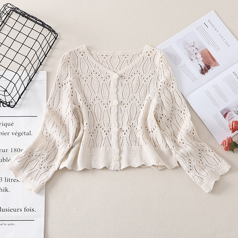 Stella Fashion Korean Style Lace Crochet Button-Up Cardigan | Breathable Long Sleeve Hollow Top for Women