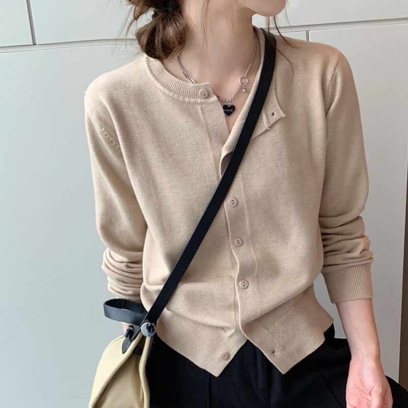 Stella Fashion New Cotton Yarn Knitted Cardigan for Women Long Sleeve Thin Sweater for Autumn 