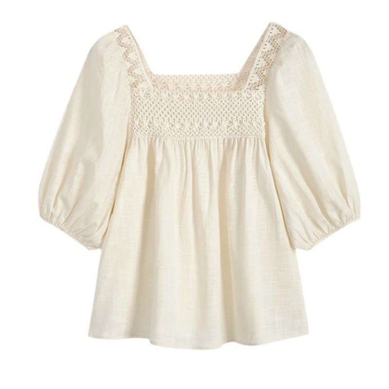 Korean Style Puff Sleeve Blouse For Women l Square Neck, Lace Trim, Loose Fit for Daily & Office Wear