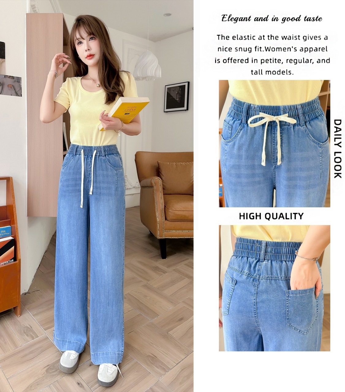 Stella Fashion Tencel Denim Straight-Leg Casual Pants for Women – 2025 Summer Edition l Plus Size l Loose Fit l Slimming l Draped Wide-Leg Pants