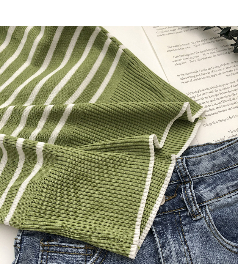 Stella Fashion Korean Style Striped Knit Top Women Short Sleeve Slim Fit Round Neck T-Shirt Pullover