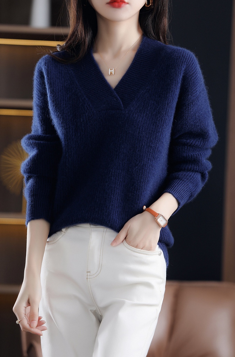 Stella Fashion Korean Style V Neck Knit Sweater Women Loose Fit Long Sleeve Warm Knitted Pullover Casual Winter Top