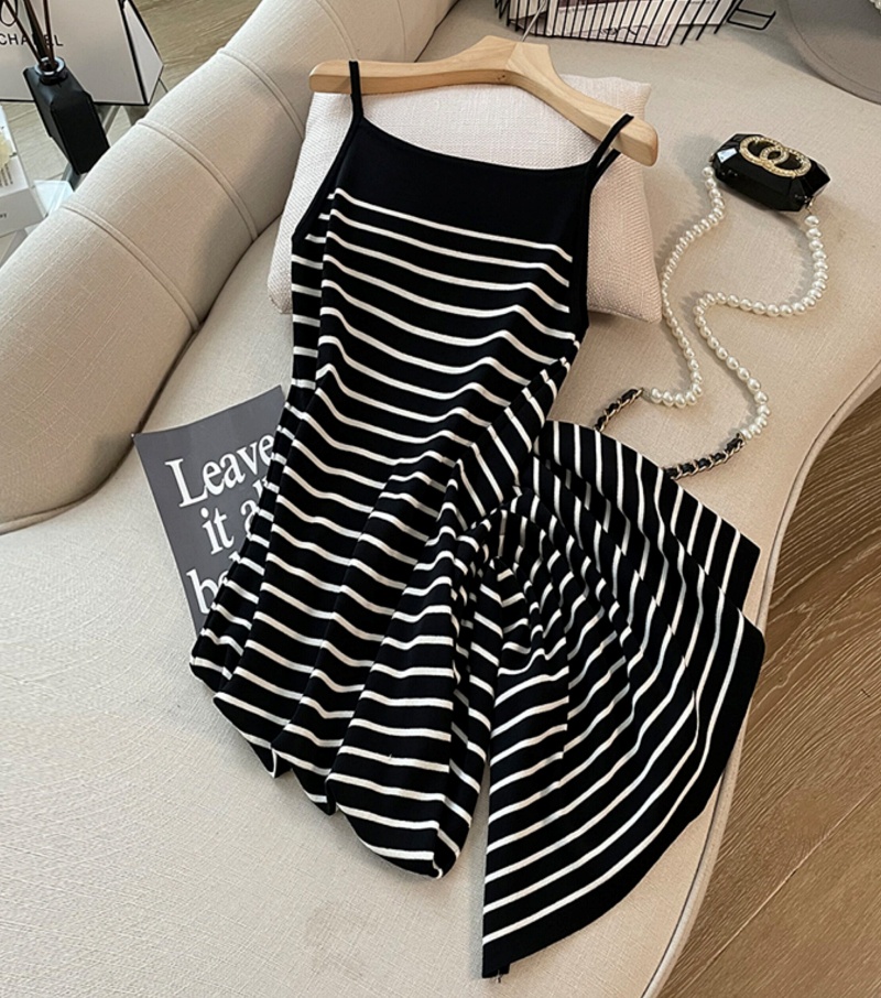  Stella Fashion Korean Style Striped Knitted Maxi Dress Women Sleeveless Slim Fit Bodycon Dress