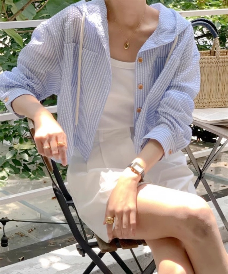 Stella Fashion Korean Style All-Match Single -Breasted Striped contras