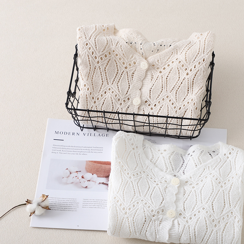 Stella Fashion Korean Style Lace Crochet Button-Up Cardigan | Breathable Long Sleeve Hollow Top for Women