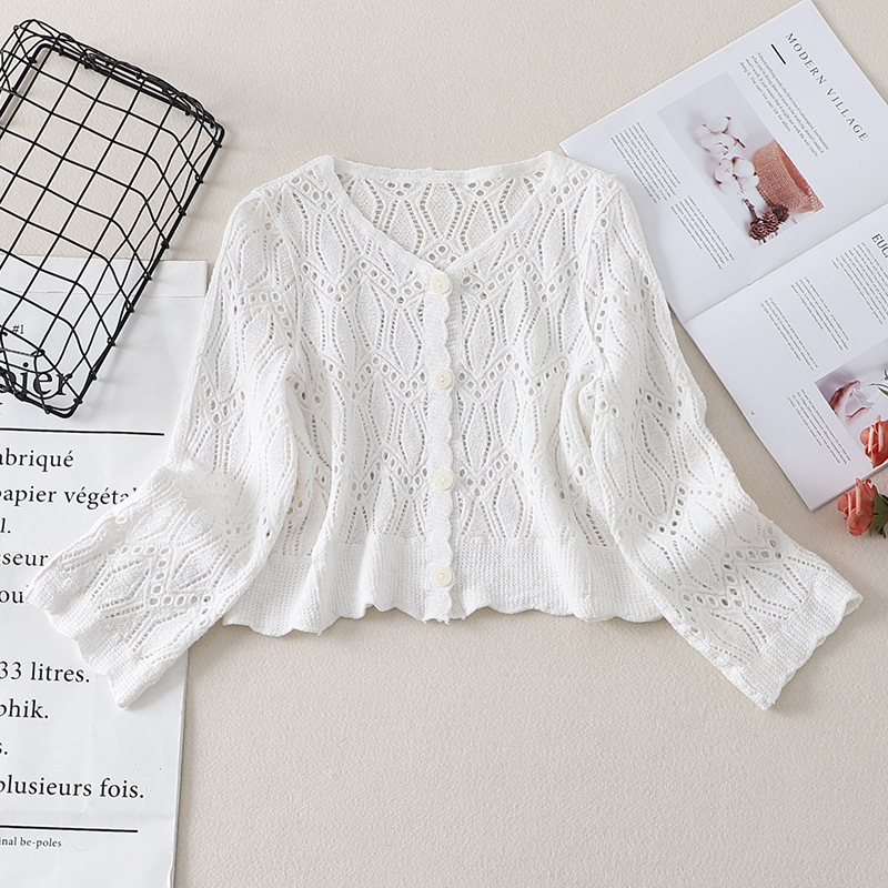 Stella Fashion Korean Style Lace Crochet Button-Up Cardigan | Breathable Long Sleeve Hollow Top for Women