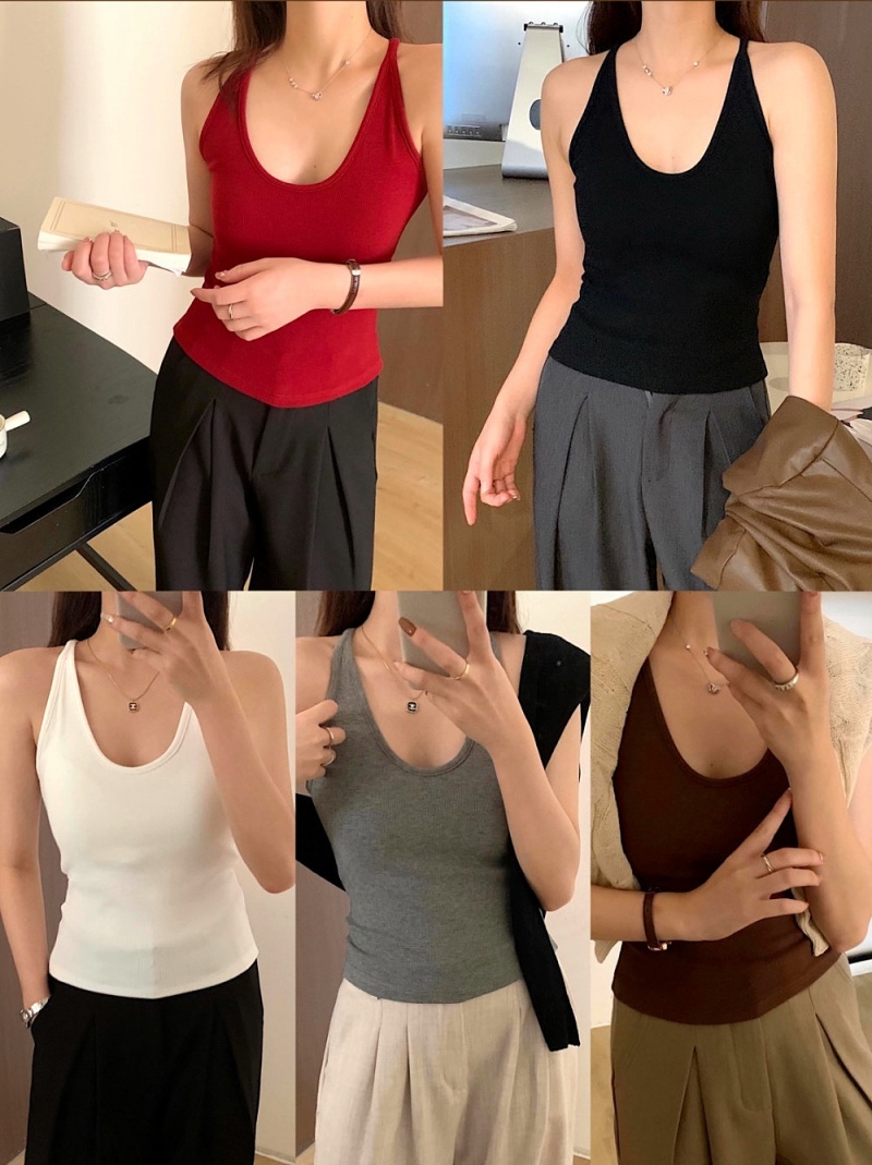 Stella Fashion Slim Fit Ribbed Brushed Camisole with Built‑in Bra Fashion Style U‑Neck Tank Top