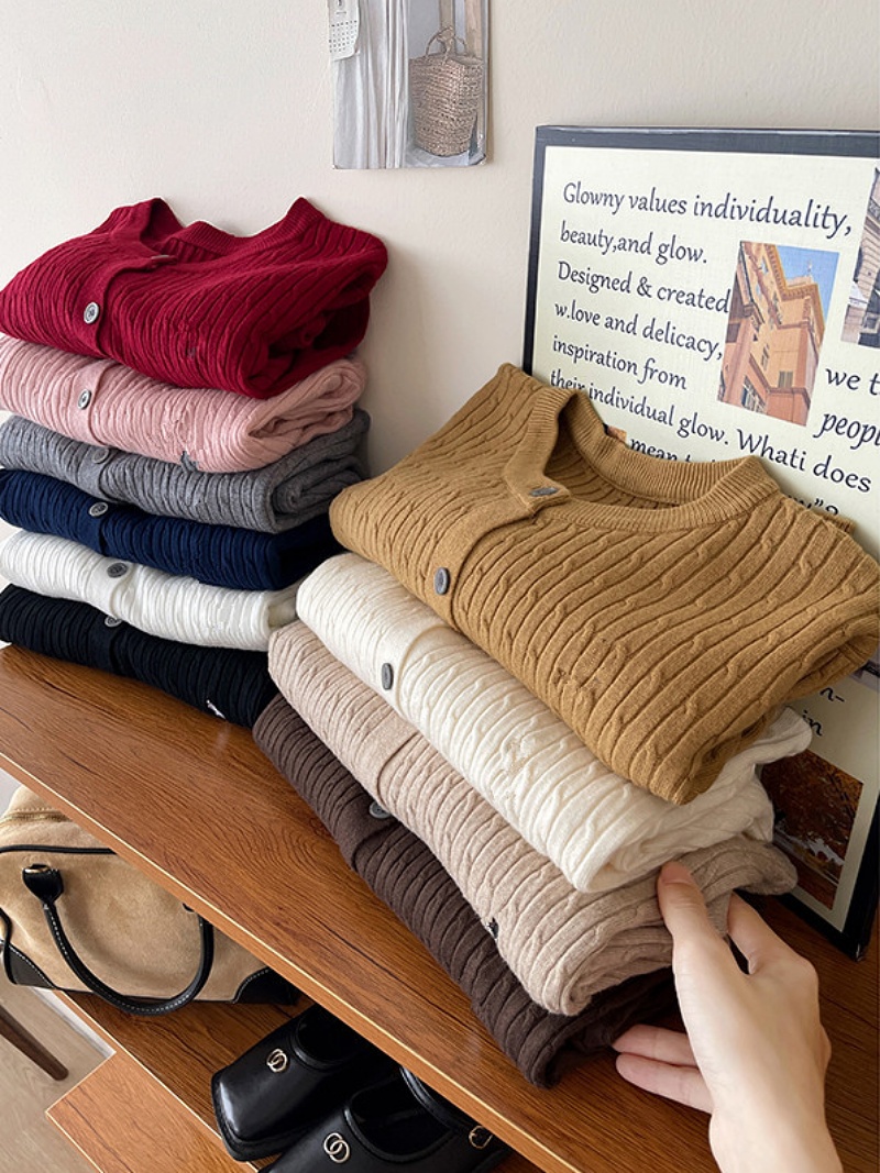 Stella Fashion Elegant Women’s Cardigan l Round Neck l Slim Fit l Long Sleeve l Button Front l Wavy Knit l Office Casual Wear