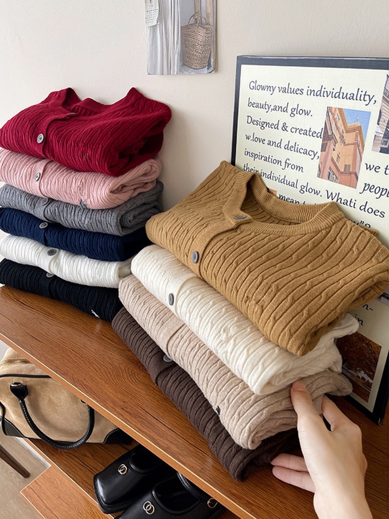 Stella Fashion Elegant Women’s Cardigan l Round Neck l Slim Fit l Long Sleeve l Button Front l Wavy Knit l Office Casual Wear