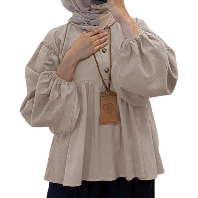 Stella Fashion Muslim Blouse Women Ice Silk Long Sleeve Loose Fit Modest Top Casual Elegant Wear