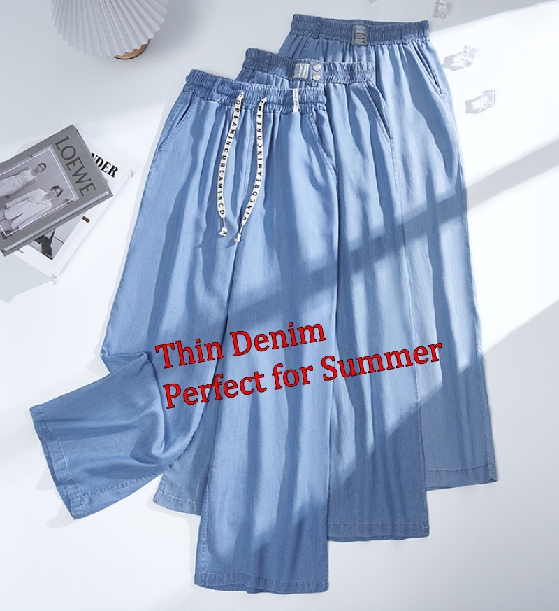 Stella Fashion Women High Waist Wide Leg Denim Pants Summer Thin Straight Loose Casual Office Jeans Plus Size