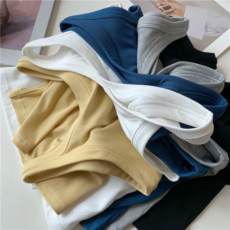 Stella Fashion Women Ribbed Tank Top with Built-in Bra | Padded Camisole | Wire-Free Inner & Outer Wear| Summer Basic Top