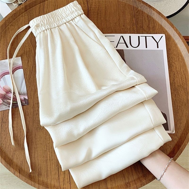 Stella Fashion Women’s Glazed Satin Wide Leg Pants | High Waist Long Trousers | Slimming & Flowing Fit | Summer Fashion Elegant Office Casual