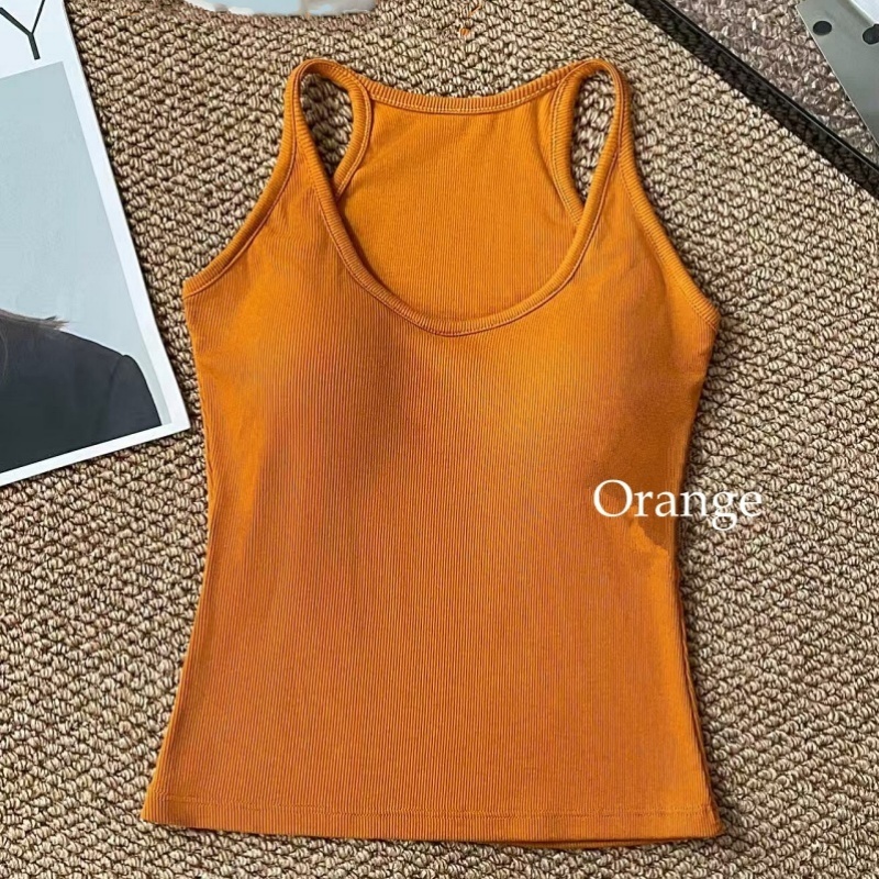 Stella Fashion Slim Fit Ribbed Brushed Camisole with Built‑in Bra Fashion Style U‑Neck Tank Top