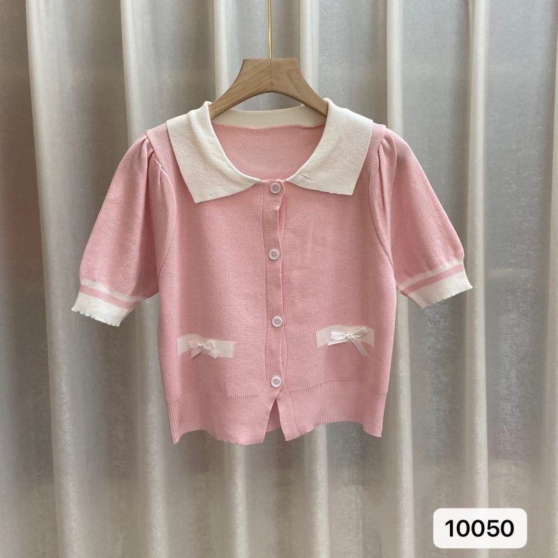 Stella Fashion Women Summer New Style Knit Cardigan Lapel Polo Collar Short Sleeve Sweater