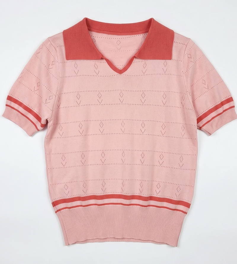 Stella Fashion Sweet Striped Polo Top | Ice Silk Fabric | Slim Fit Pullover | Girly Fashion Blouse