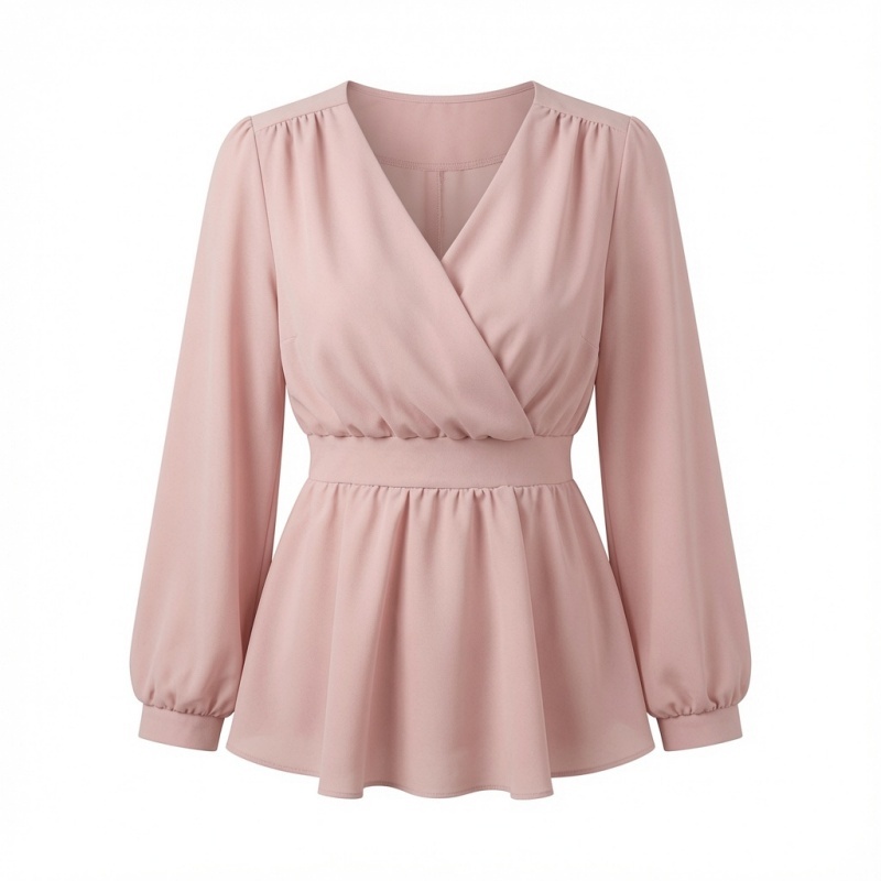 Stella Fashion Women Elegant V-Neck Peplum Blouse – Lantern Sleeve Wrap Top Tie Waist Flowy Shirt Office Casual Date Wear