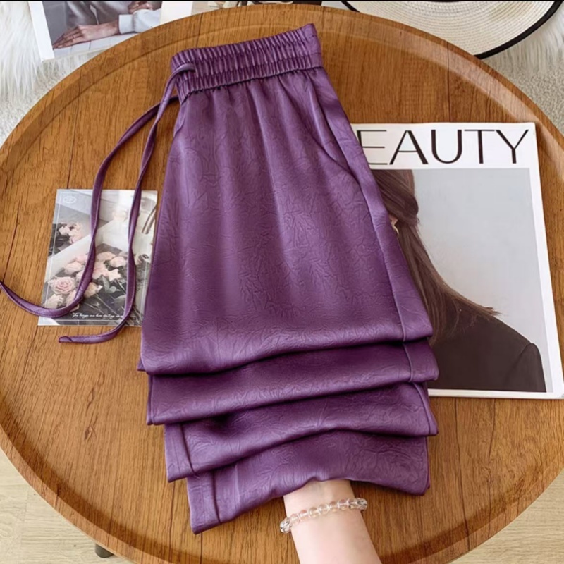 Stella Fashion Women’s Glazed Satin Wide Leg Pants | High Waist Long Trousers | Slimming & Flowing Fit | Summer Fashion Elegant Office Casual