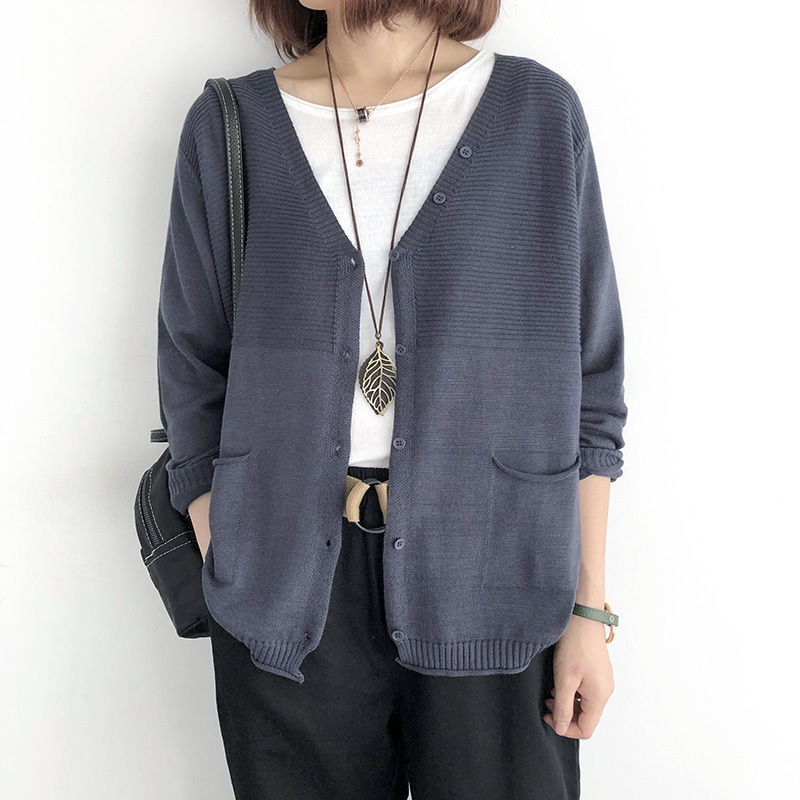 Women's Knitted Cardigan New loose Large Size Thin Jacket Casual Korean V-neck Outer Sweater Long-Sleeved Top-Stella's Fashion