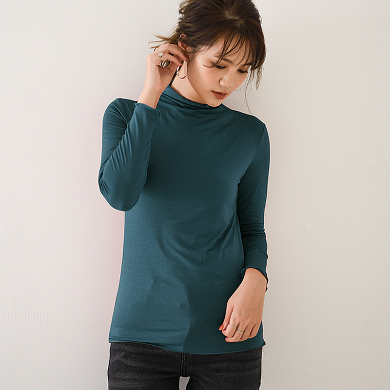 Stella Fashion Modal Long-Sleeve T-Shirt Women Muslim Half-High Collar Slim Plus Size Blouse Inside The Bottoming Shirt