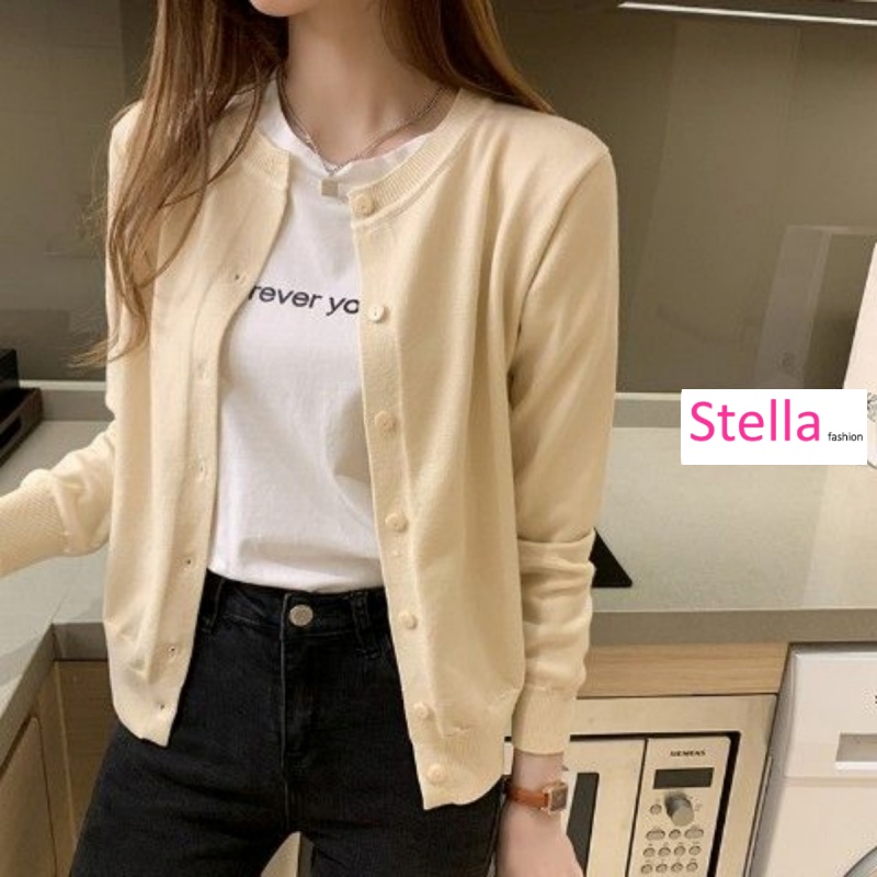 Stella Fashion New Cotton Yarn Knitted Cardigan for Women Long Sleeve Thin Sweater for Autumn 