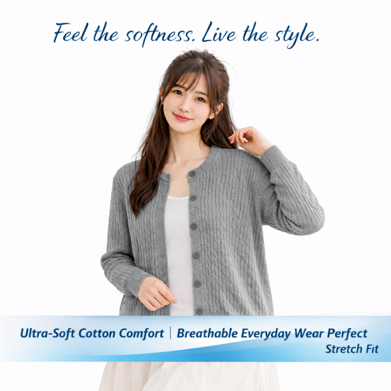 Stella Fashion Elegant Women’s Cardigan l Round Neck l Slim Fit l Long Sleeve l Button Front l Wavy Knit l Office Casual Wear
