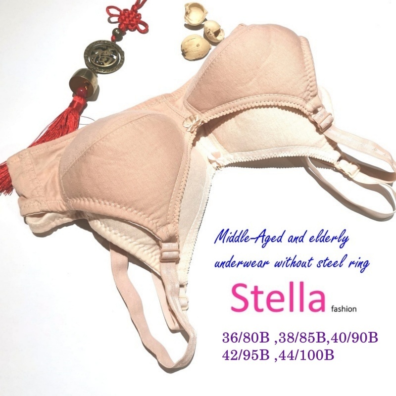 Women Bra Middle-Aged and Elderly Underwear without Steel Ring Thin and Comfortable Soft Bra with two-breasted buttons-Stella's Fashion