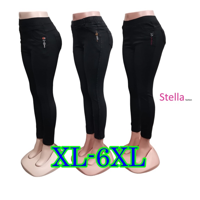 Stella Fashion  Women Jean Black Leggings  Medium Waist Plus Size XL-6XL Stretchable Tight Fitting Jeans-Stella's Fashion